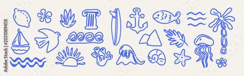 Foto Summer coastal boho icon set
