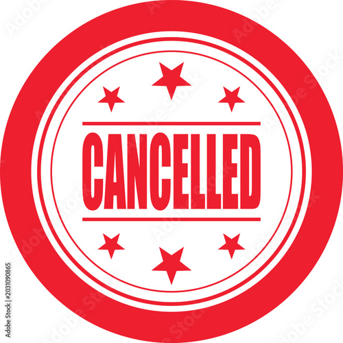 Obraz na płótnie The word CANCELLED is stamped in red on a white background with red stars