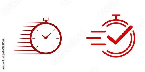 Tableau sur toile Stopwatch with motion lines and checkmark, speed icon isolated on transparent ba