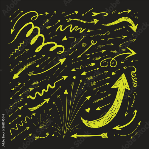 Doodle arrows on dark background sketch vector