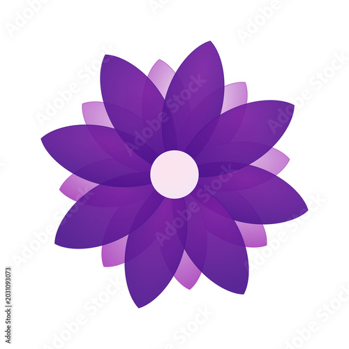 Purple flower blooms with layered petals. Soft gradient shades create depth and elegance. Center is a clean, pale circle. Ideal for designs needing calm, delicate aesthetic. Perfect for backgrounds
