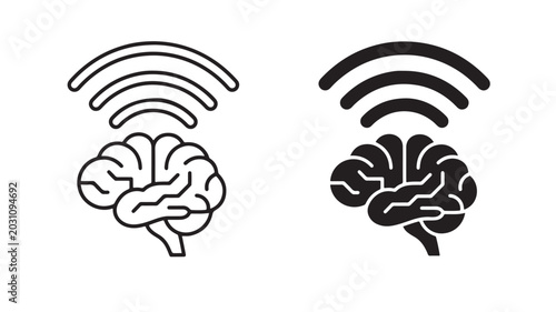 Brain with WiFi signal icon for technology and communication concepts