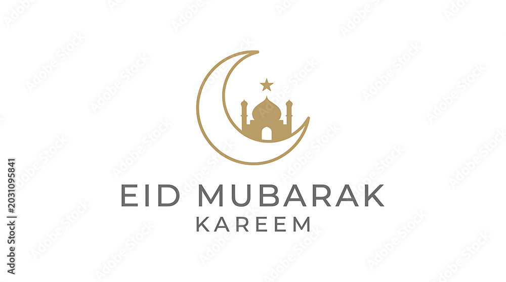 Fototapeta premium Elegant eid mubarak kareem greeting with crescent moon and mosque icon, greeting