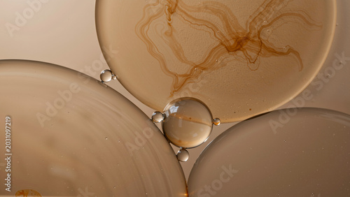 Abstract oil and water droplets macro shot