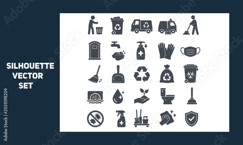 Silhouette vector set of cleaning and waste management icons