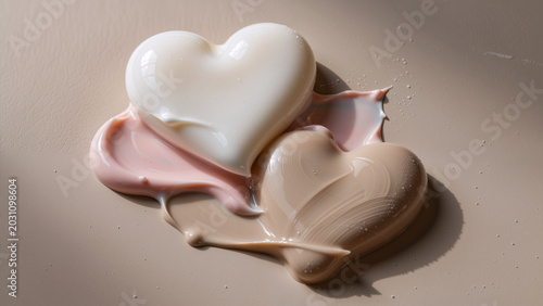 Two heart-shaped dollops of cosmetic cream