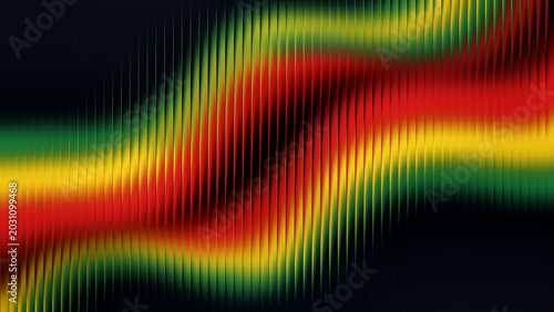 Vibrant abstract waves in red yellow and green flowing against a dark backdrop representing Juneteenth celebration and liberation
