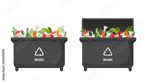Recycling bin for organic waste. Trash can. Vector cartoon illustration