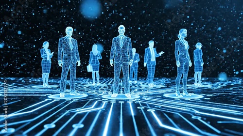 Digital business team futuristic blue hologram with circuit board