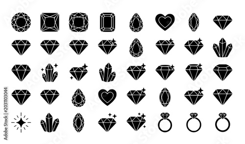 Vászonkép Modern diamond gem symbol vector set with luxury jewelry icons