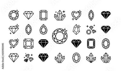 Foto Minimal diamond gemstone icon vector collection isolated on white background