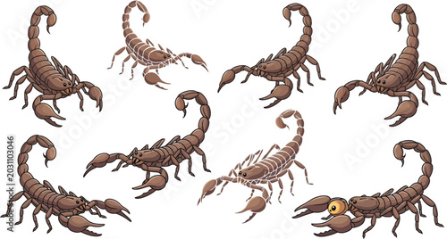 Tableau sur toile Scorpion cartoon character vector set featuring dangerous desert arachnid animal
