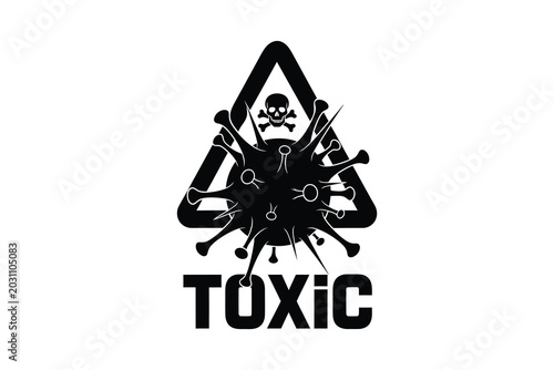 Toxic warning symbol with skull and crossbones inside biohazard sign