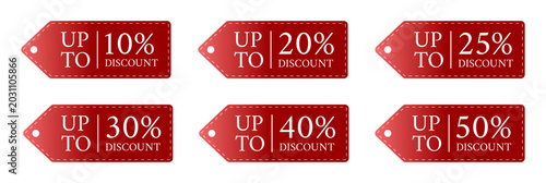 Schilderij op canvas Discount tag icon set vector with up to 50 percent discount.