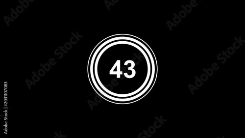 Minimalist 47 second countdown white color circle on black background, abstract technology loop