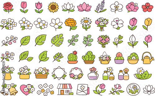 Nature and Flower Minimal Outline Icons – Botanical Vector Bundle