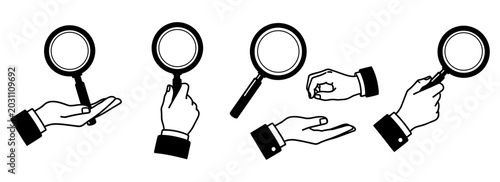 Tableau sur toile Magnifying glass hand icons