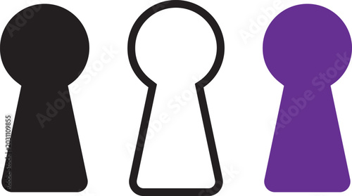 Three keyhole in black, white, and purple lock door access