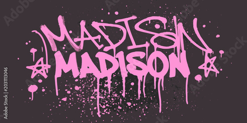 graffiti text madison in pink with splatters