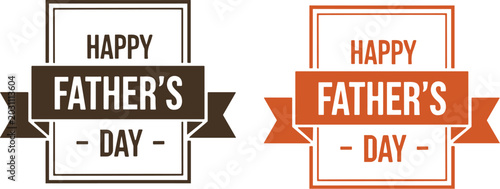 Tableau sur toile Happy Father's Day celebration badge with ribbon in brown and orange color varia