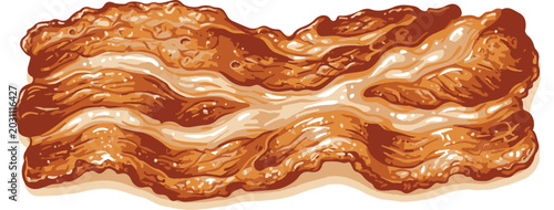 Quadro su tela Delicious Crispy Cooked Bacon Slice Vector Illustration, Realistic Bacon Strip f