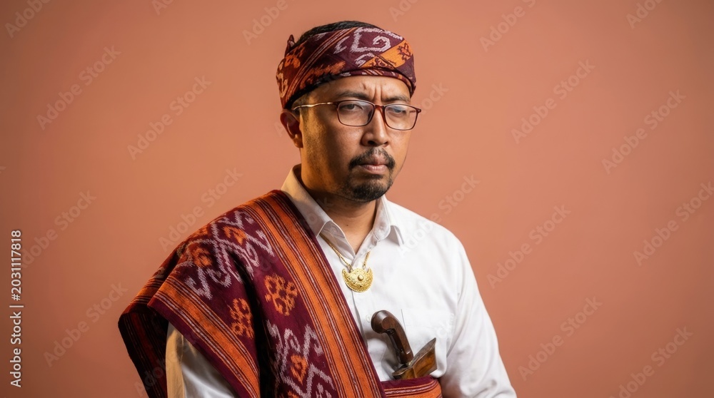 Obraz premium Sabu man from Sumba wearing complete traditional attire