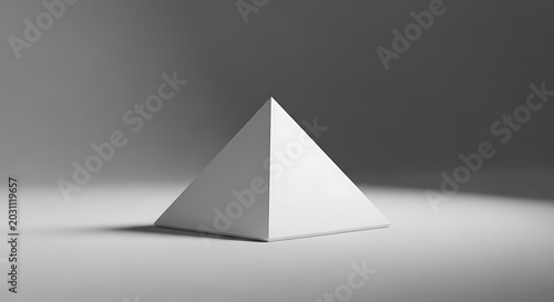 Minimalist white pyramid 3D geometric shape against a gray background