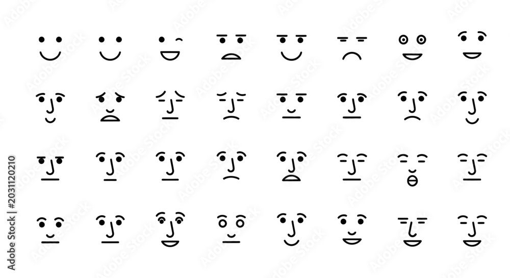 Fototapeta premium Diverse Hand-Drawn Emoticons Expressing Various Emotions