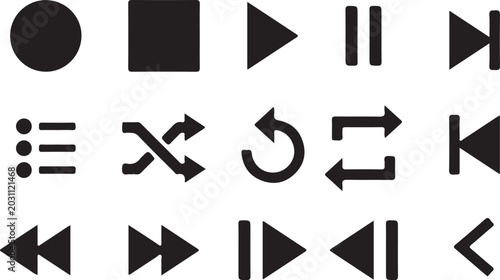 Black icons for media controls.
