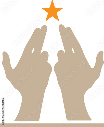 Slika na platnu Hands reaching for a star symbol.