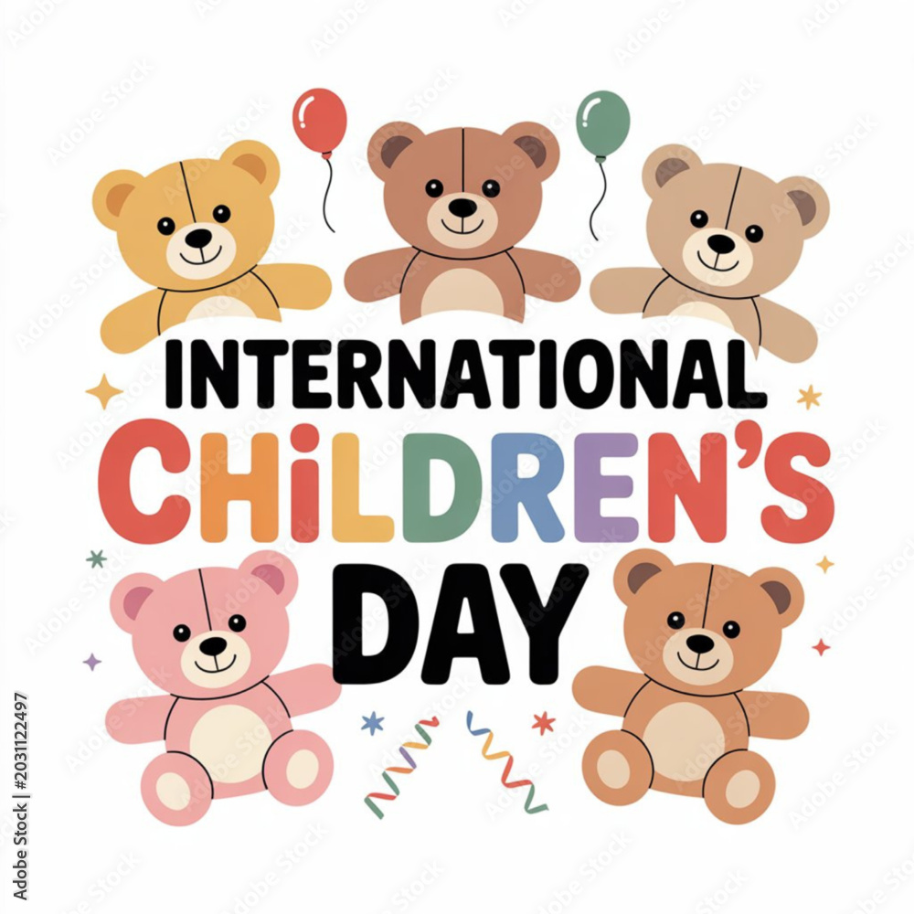 Fototapeta premium International childrens day greeting card with teddy bears