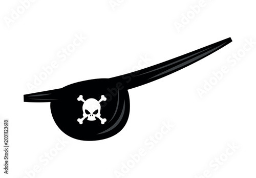 Obraz na płótnie Cartoon vector illustration of a black pirate eye patch featuring a white skull and crossbones symbol