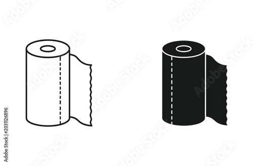 Paper towel roll icon set for cleaning supplies and household hygiene concepts displayed as minimalist vector graphics for web interface design
