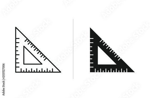 Geometric triangle ruler measurement tool vector icons in outline and solid black styles for academic and architectural design projects