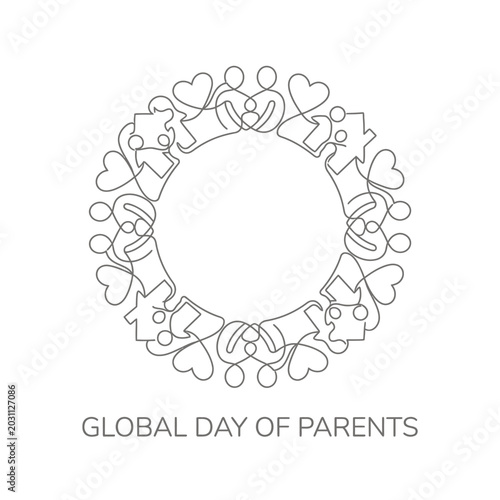 Abstract circular frame with family and house symbols for global day of parents art.