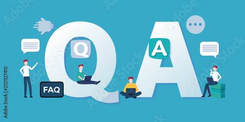 Canvastavla qa letters with people and speech bubbles illustration