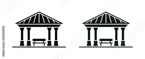 Quadro su tela Black gazebo icon with bench and roof design, vector illustration representing p