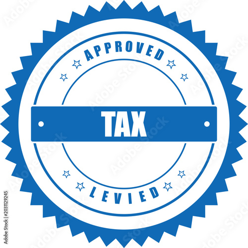 Foto A blue seal stamp shows approved tax levied with sharp edges and white text on a circular background