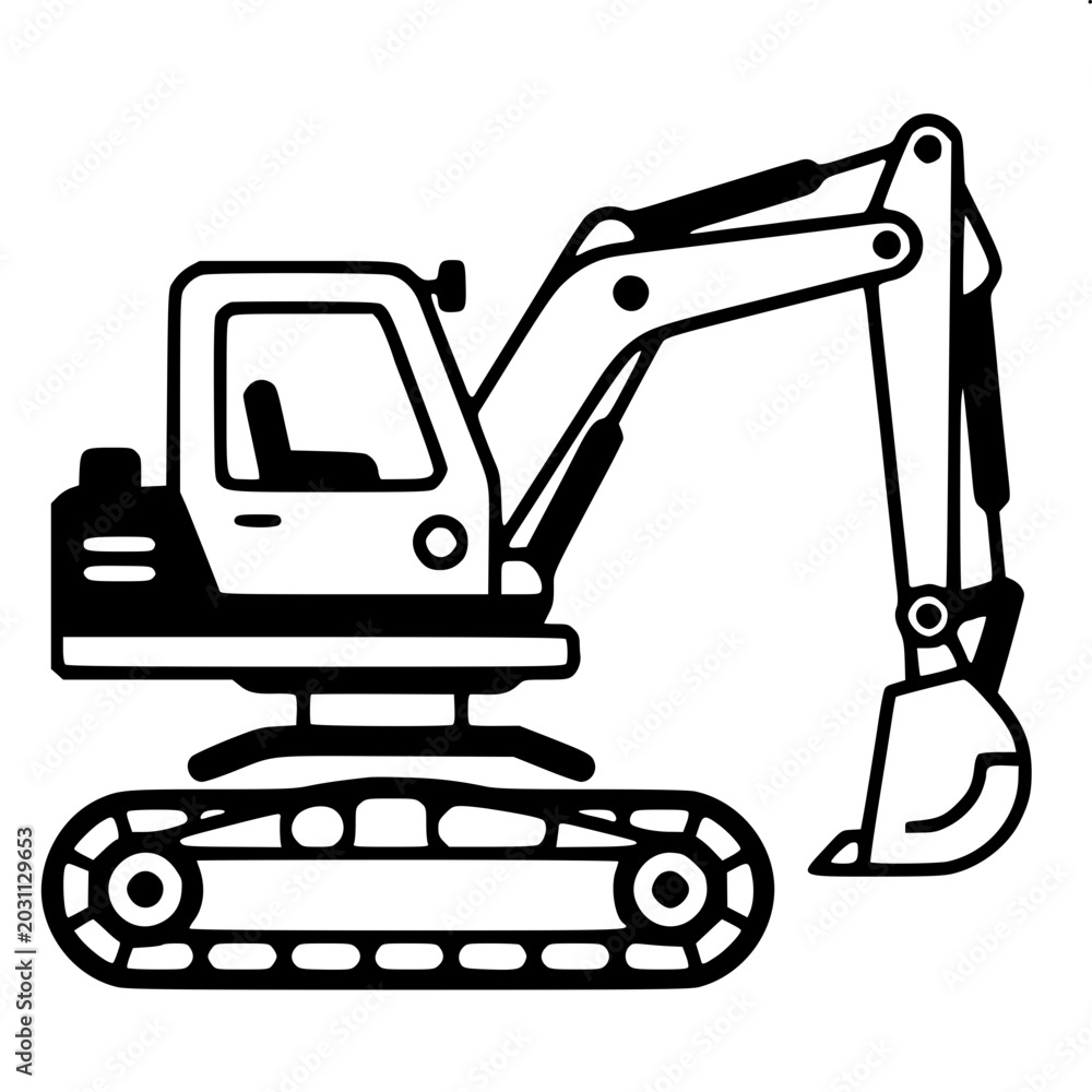 Naklejka premium Professional Excavator Machine black and white vector art