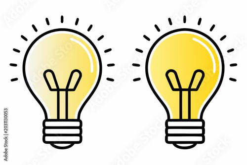 lightbulb icon pair yellow glowing idea symbol on white