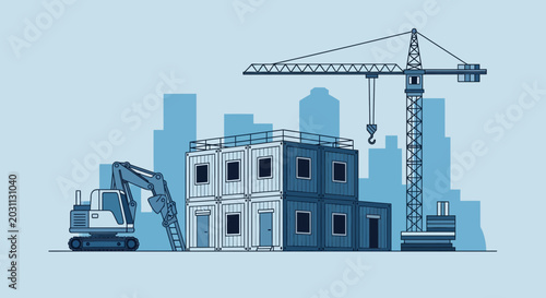 Modern Construction Site in Urban Area Depicting Progress, Design, and Engineering