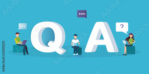 Tableau sur toile Q and a illustration with people and speech bubbles