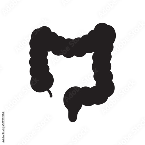 Black silhouette of human large intestine isolated on white background