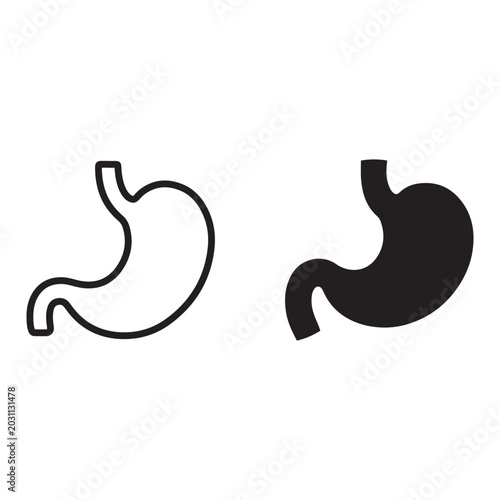 Outline and solid black silhouette of human stomach with digestion
