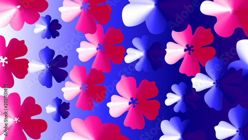 Abstract floral pattern with red, white, and blue gradient background