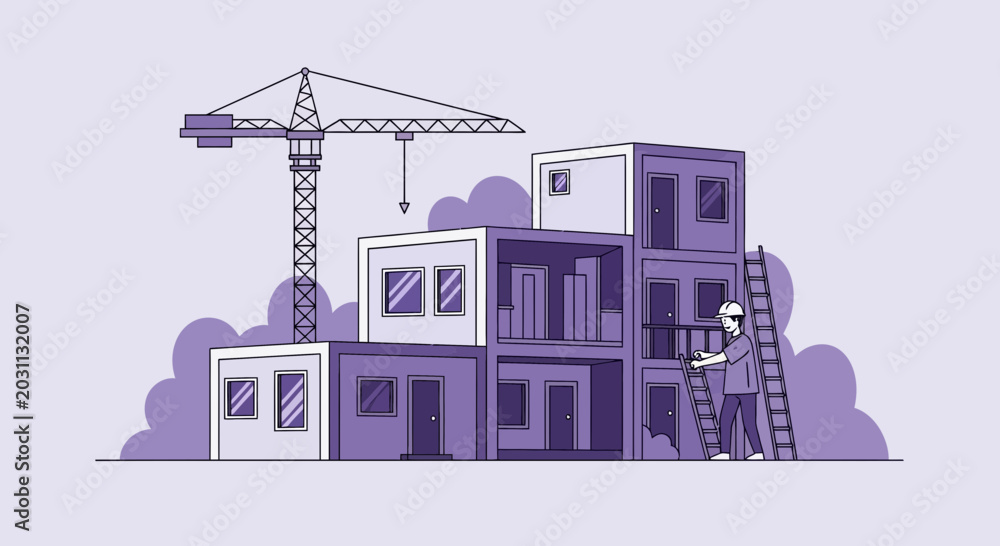 Naklejka premium Urban Construction Project Architectural Visual Depiction With Engineering Process