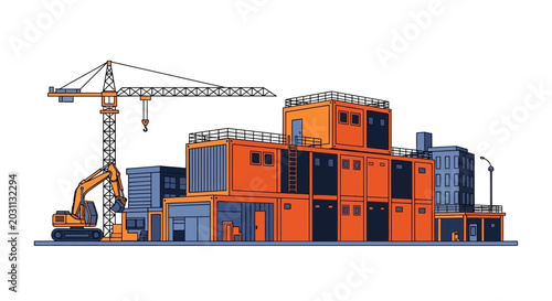Urban Construction Site Featuring Cranes, Buildings, and Modern Infrastructure