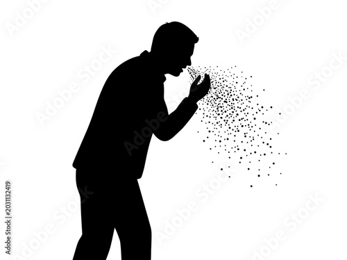 Man coughing out particles silhouette.