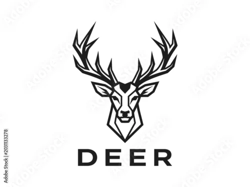 Fototapeta Deer head with large antlers logo.