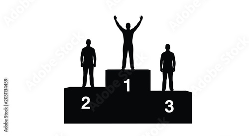 podium with silhouettes of people first place winner